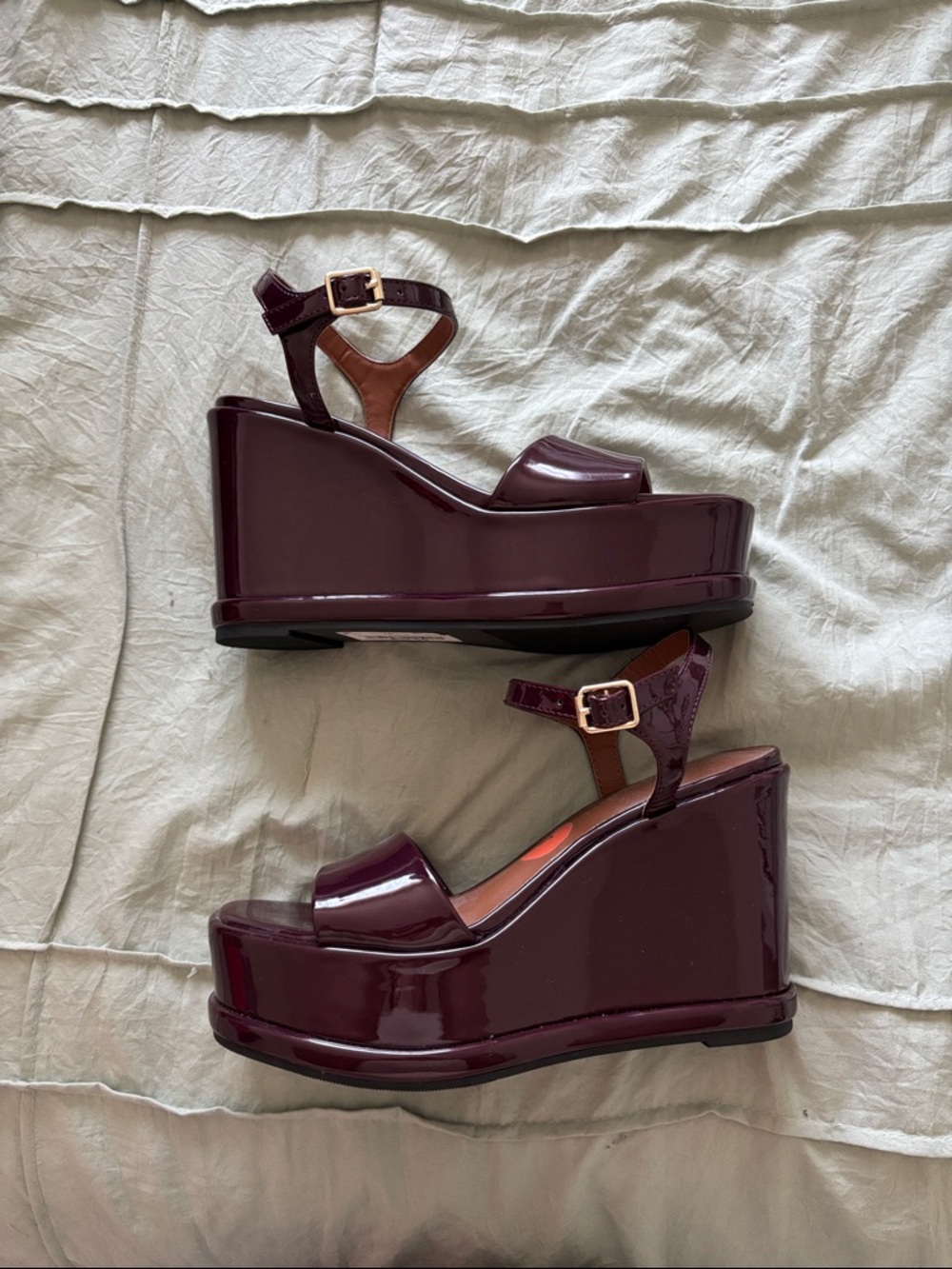 Madden Girl Patent Platform Wedge Sandals in Burgundy - Picture 5 of 8
